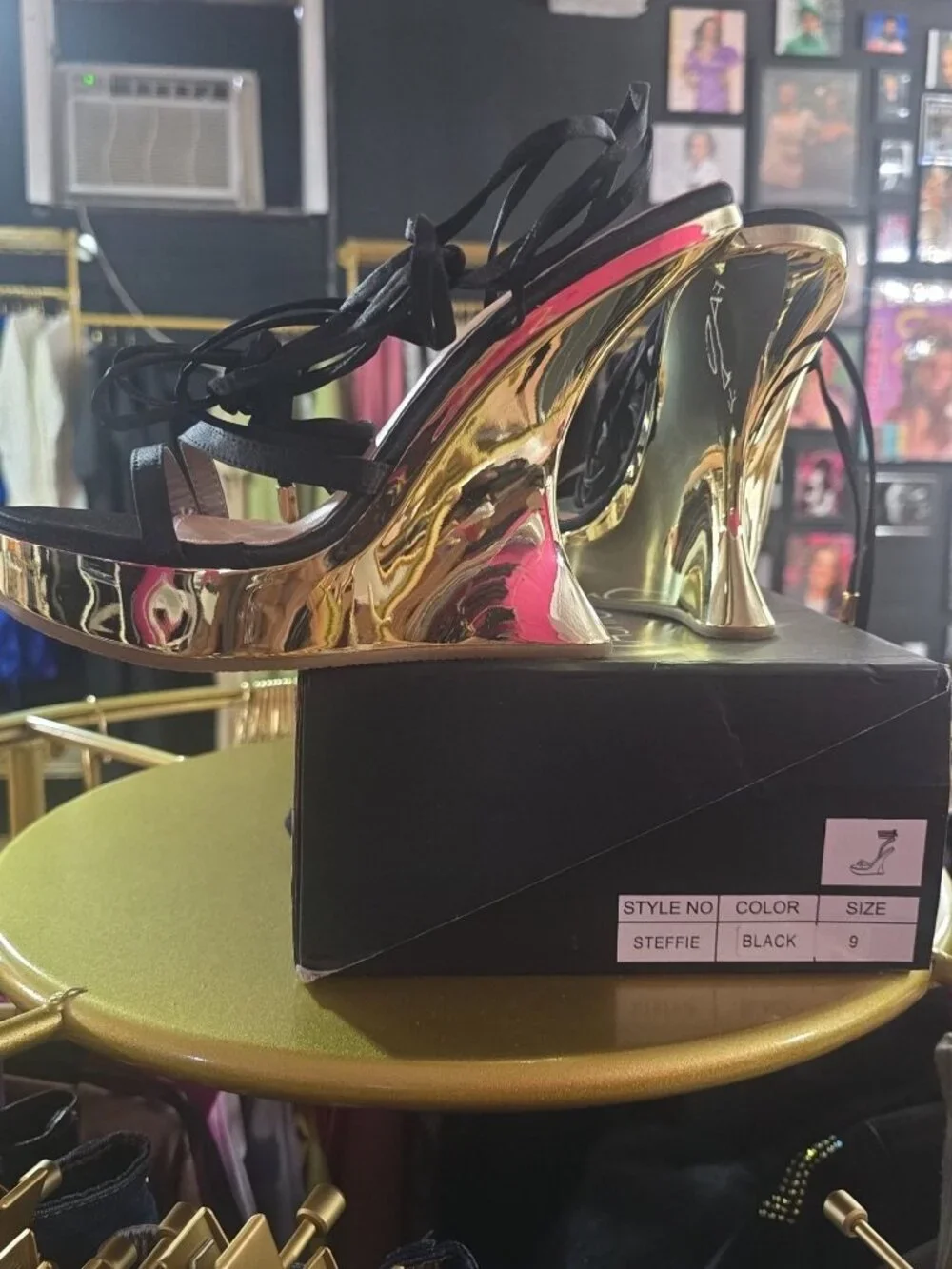 NEW Fashion Nova Steffie Black & Gold Platform Heels Size 9